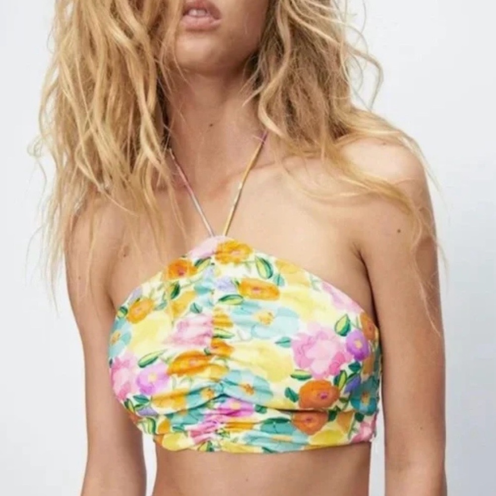 Zara Floral Halter Neck Crop Top